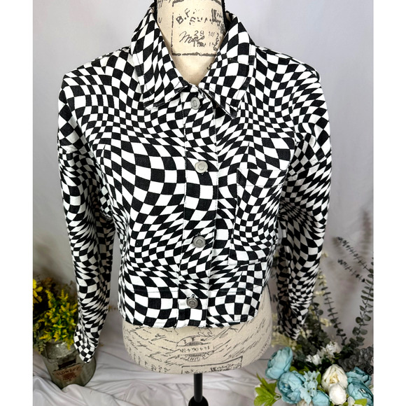 Elodie Cropped Psychedelic Mesmerizing Jacket Black & White M - Picture 3 of 11